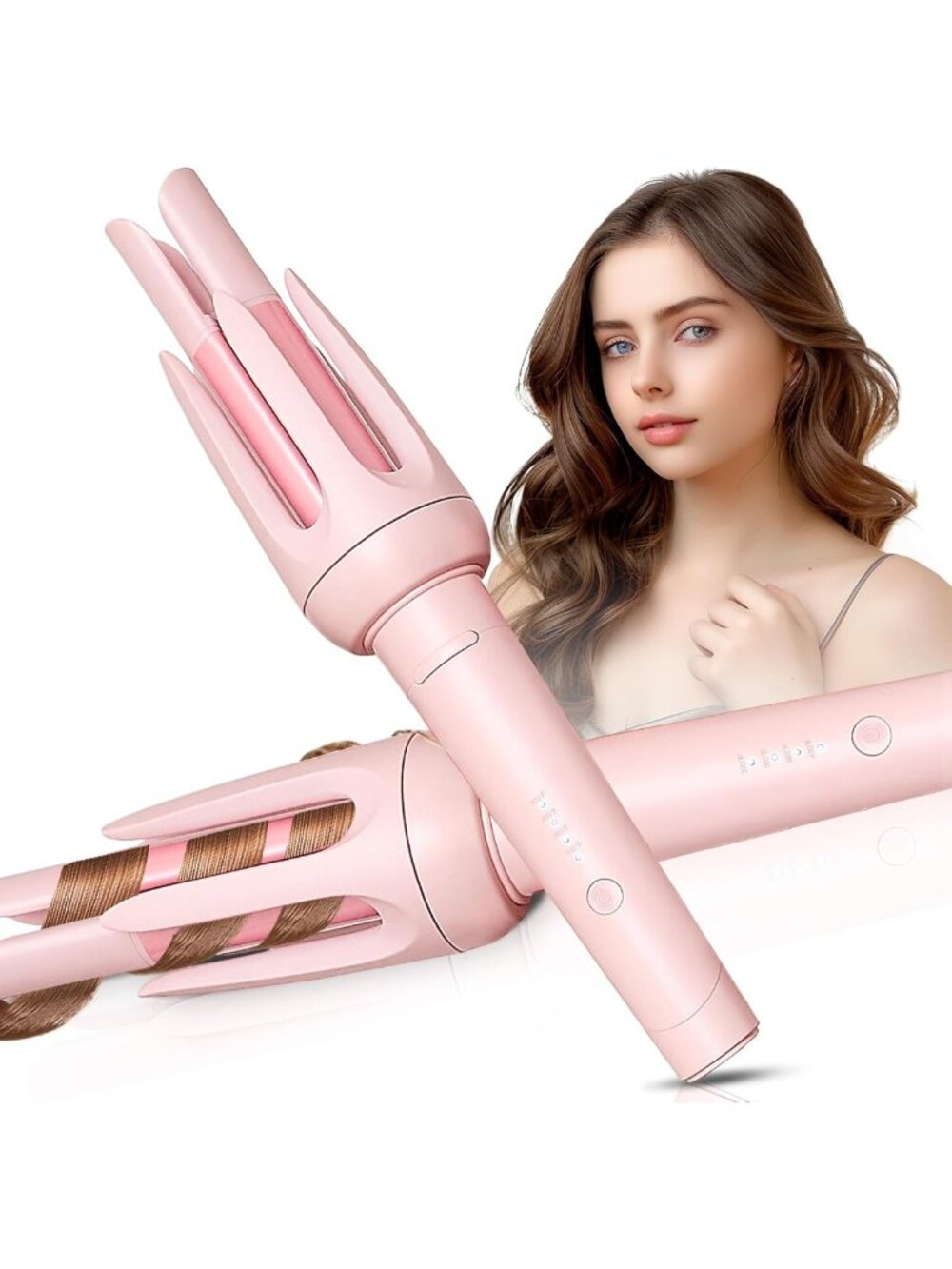 Automatic Hair Curler Wand - 4 Temp Settings, Anti-Scald, Tangle-Free, Pink